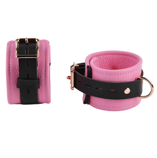 Premium Princess Pink Leather & Steel Restraint Set - Wrist & Ankle Cuffs, Collar, Cross Connector, Snap Hooks & Padlocks