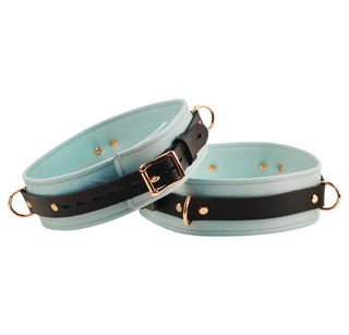 Premium Thigh Cuffs Triple Layer Leather - Aqua Adore Blue & Rose Gold