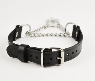 Black Custom Engraved Leather Martingale Day Collar - Silver Round Pendant