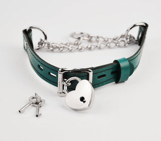 Emerald Green Custom Engraved Leather Martingale Day Collar - Silver Round Pendant