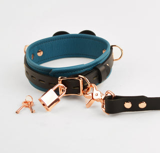 Premium Jade Empress Leather BDSM Bow Collar with Custom Engraved Rose Gold Pendant