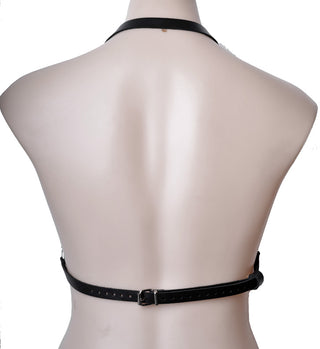 Black Leather Spiked Dominatrix Bra Harness