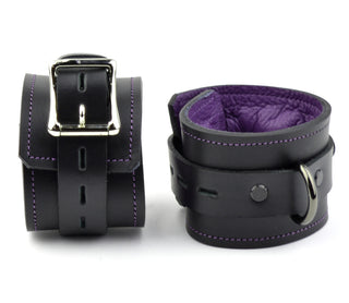 Premium Padded Restraint Set Wrist-Ankle-Thigh Cuffs And Collar - Black And Purple