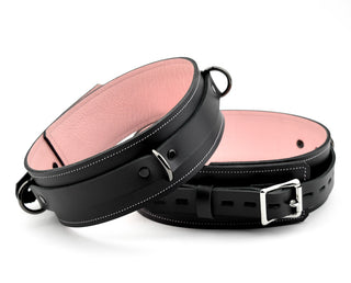 Premium Heavy Duty Lockable Thigh Cuffs - Black & Blush Pink