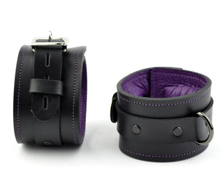 Premium Padded Restraint Set Wrist/Ankle Cuffs & Collar - Black And Purple