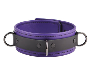 Premium Purple Three Ring Leather Bondage Collar