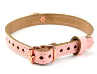 Blush Pink Leather Amare Day Collar with Custom Engraved Rose Gold Pendant – 'Little Kitten'