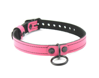 Hot Pink Leather Choker with Black O-Ring