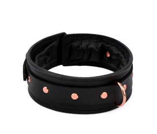 Premium Padded Leather Bondage Collar & Leash - Black & Rose Gold
