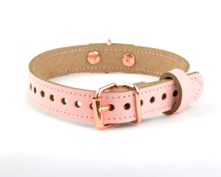 Blush Pink Leather Collar with Ring and Custom Engraved Love Heart Pendant – 'Little Brat'
