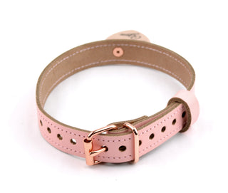 Blush Pink Leather Collar with Custom Engraved Love Heart Pendant – 'I Own You'