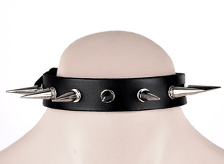 Black Leather Collar With Silver Spikes