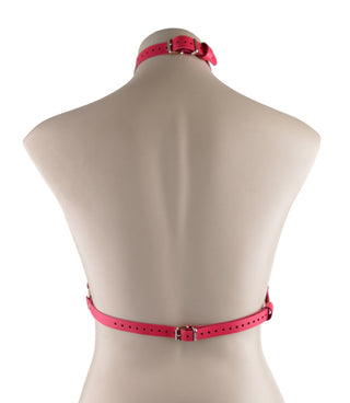 Hot Pink Leather Choker Collar Bra Harness – Limited Edition!