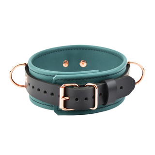 Premium Teal Green & Rose Gold BDSM Leather Restraint Set - Wrist & Ankle Cuffs and Collar