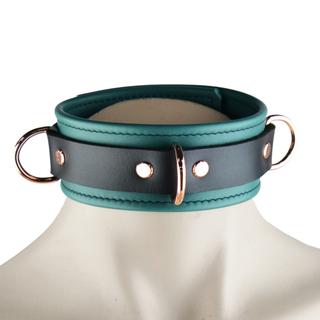 Premium Teal Green & Rose Gold BDSM Leather Restraint Set - Wrist & Ankle Cuffs and Collar