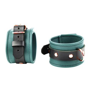 Premium Teal Green & Rose Gold BDSM Leather Restraint Set - Wrist & Ankle Cuffs and Collar