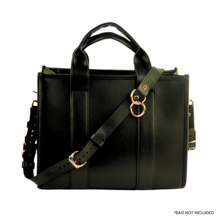 The V3RSE Strap - Convertible Handbag Strap to Collar, Cuffs & Connector Set - Black Leather with Gold Standard Buckles