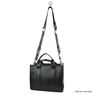 The V3RSE Strap - Convertible Handbag Strap to Collar, Cuffs & Connector Set - Black Leather with Silver Lockable Buckles & Love Heart Padlocks