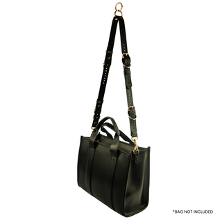 The V3RSE Strap - Convertible Handbag Strap to Collar, Cuffs & Connector Set - Black Leather with Gold Standard Buckles