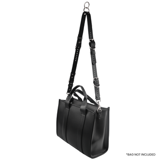 The V3RSE Strap - Convertible Handbag Strap to Collar, Cuffs & Connector Set - Black Leather with Silver Standard Buckles