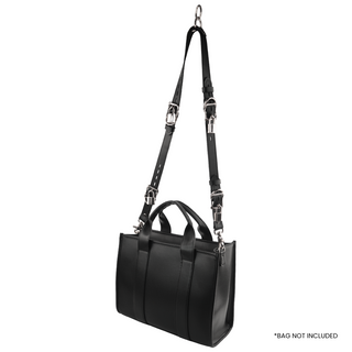 The V3RSE Strap - Convertible Handbag Strap to Collar, Cuffs & Connector Set - Black Leather with Silver Lockable Buckles & Square Padlocks