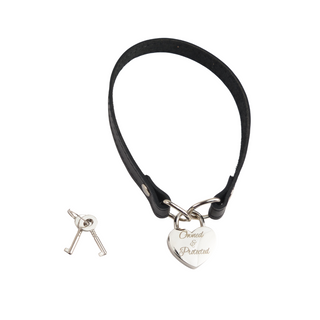Custom Engraved Silver Love Heart Padlock Choker Collar