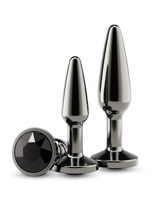 Rear Assets Tapered Metal Anal Trainer Kit – Gunmetal Black with Black Round Gem