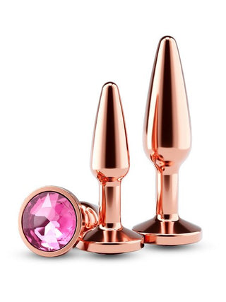 Rear Assets Tapered Metal Anal Trainer Kit – Rose Gold with Pink Round Gem
