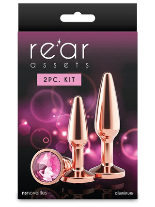 Rear Assets Tapered Metal Anal Trainer Kit – Rose Gold with Pink Round Gem