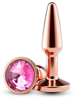 Rear Assets Tapered Metal Butt Plug – Rose Gold with Pink Round Gem