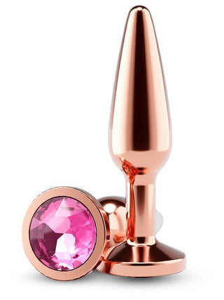 Rear Assets Tapered Metal Butt Plug – Rose Gold with Pink Round Gem