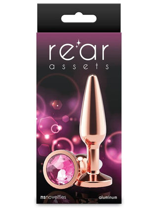 Rear Assets Tapered Metal Butt Plug – Rose Gold with Pink Round Gem