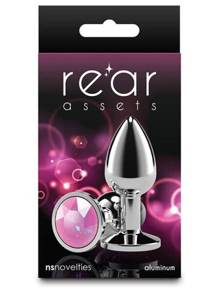 Rear Assets Silver Butt Plug with Pink Round Gem