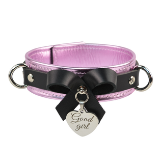 Pink Metallic Leather Premium Restraint Set with Silver Hardware - Wrist & Ankle Cuffs, Custom Engraved Bow Collar & Leash, Cross Connector, Snap Hooks & Padlocks