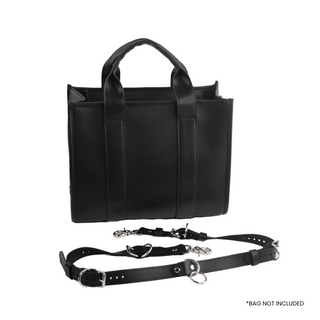 The V3RSE Strap - Convertible Handbag Strap to Collar, Cuffs & Connector Set - Black Leather with Silver Standard Buckles
