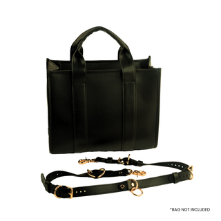 The V3RSE Strap - Convertible Handbag Strap to Collar, Cuffs & Connector Set - Black Leather with Gold Standard Buckles