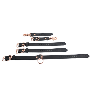 The V3RSE Strap - Convertible Handbag Strap to Collar, Cuffs & Connector Set - Black Leather with Rose Gold Standard Buckles