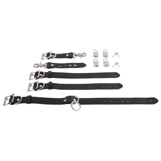The V3RSE Strap - Convertible Handbag Strap to Collar, Cuffs & Connector Set - Black Leather with Silver Lockable Buckles & Square Padlocks