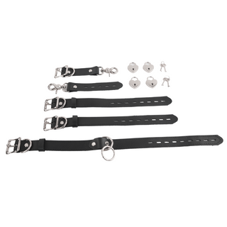 The V3RSE Strap - Convertible Handbag Strap to Collar, Cuffs & Connector Set - Black Leather with Silver Lockable Buckles & Love Heart Padlocks