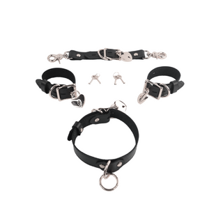 The V3RSE Strap - Convertible Handbag Strap to Collar, Cuffs & Connector Set - Black Leather with Silver Lockable Buckles & Love Heart Padlocks