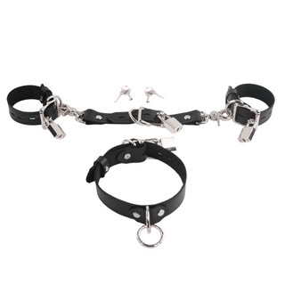 The V3RSE Strap - Convertible Handbag Strap to Collar, Cuffs & Connector Set - Black Leather with Silver Lockable Buckles & Square Padlocks