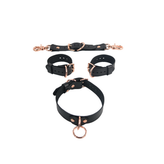 The V3RSE Strap - Convertible Handbag Strap to Collar, Cuffs & Connector Set - Black Leather with Rose Gold Standard Buckles