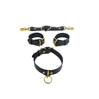 The V3RSE Strap - Convertible Handbag Strap to Collar, Cuffs & Connector Set - Black Leather with Gold Standard Buckles