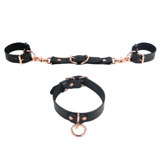 The V3RSE Strap - Convertible Handbag Strap to Collar, Cuffs & Connector Set - Black Leather with Rose Gold Standard Buckles