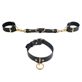 The V3RSE Strap - Convertible Handbag Strap to Collar, Cuffs & Connector Set - Black Leather with Gold Standard Buckles