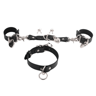 The V3RSE Strap - Convertible Handbag Strap to Collar, Cuffs & Connector Set - Black Leather with Silver Lockable Buckles & Love Heart Padlocks