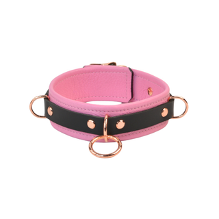 Princess Pink & Rose Gold Leather Bondage Restraint Set Wrist Cuffs & Collar With 3-Way Connector