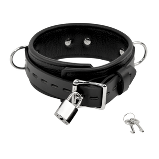 Black Leather & Steel Chains Premium Restraint Set - Wrist & Ankle Cuffs, Collar and Leash