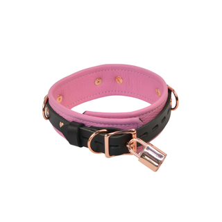 Princess Pink & Rose Gold Leather Bondage Restraint Set Wrist Cuffs & Collar With 3-Way Connector