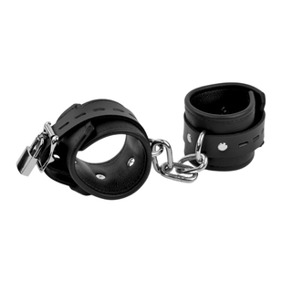 Premium Leather & Chain Wrist Cuffs - Black
